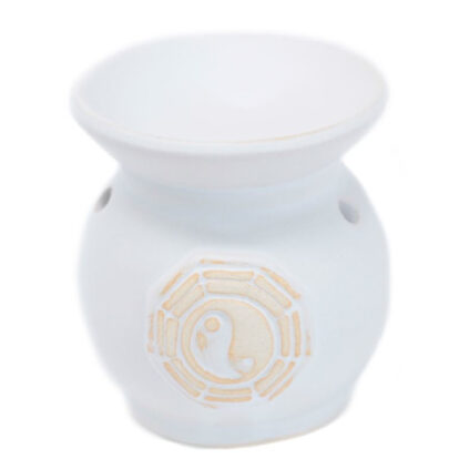 Brûle-parfum rond et blanc avec le signe du Yin et du Yang