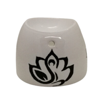 Brûle-parfum blanc peint à la main représentant une fleur de lotus noire