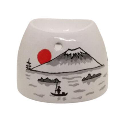 Brûle-parfum blanc avec peinture représentant le mont Fuji