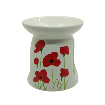 Brûle-parfum blanc avec peinture représentant six coquelicots