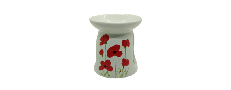 Brûle-parfum blanc avec peinture représentant six coquelicots