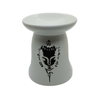 Brûle-parfum blanc avec peinture représentant le visage de Bouddha