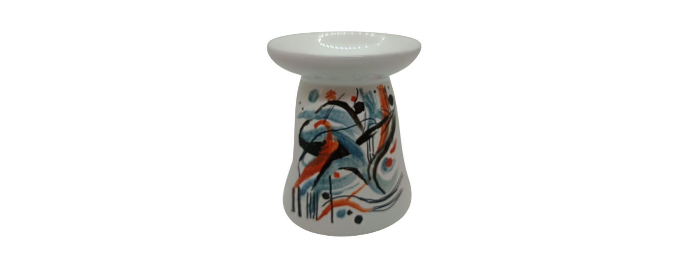 Brûle-parfum blanc peint à la main représentant un motif moderne